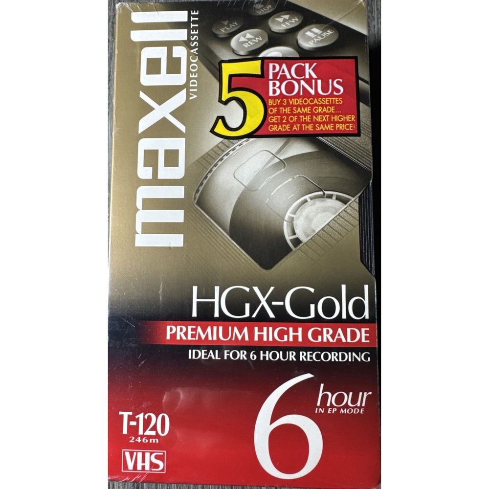 VHS Video Tapes HGX-Gold‎  (2) GX-Silver (3) T-120 5-Pack 6 Hour New Maxell